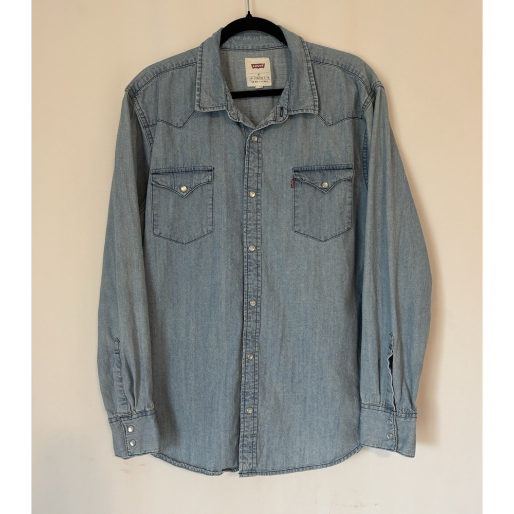 Levis Classic Western Button Up Shirt XL Mens Denim Pearl Snaps Collar